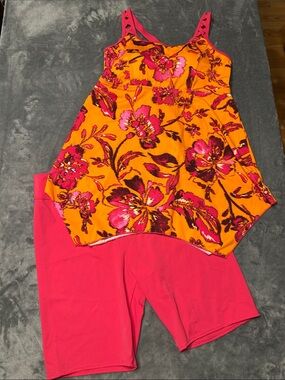 NWOT D & Co BEACH Bright Floral Shark HemTankini w/Pink Swim Shorts Sz 10